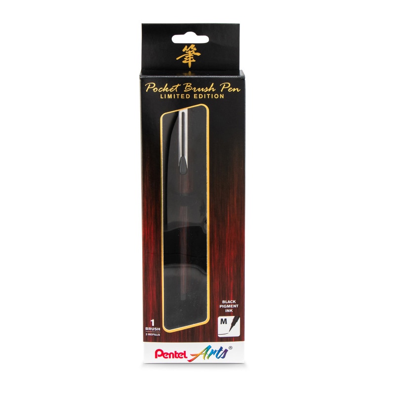 Limited Edition Pocket Brush Pen with 2 Black Refills, Mahogany Wrap