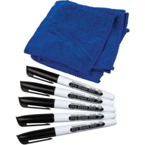 Dry Erase Pens & Microfiber Towels Set, 5 Each, 10 Total Pieces