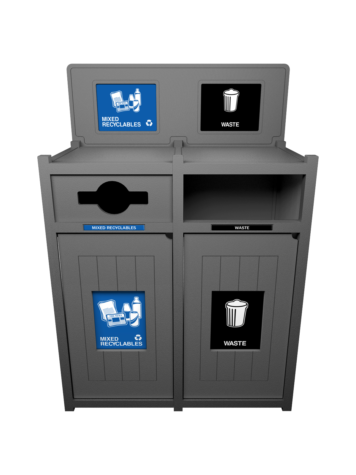VISION – Double – Unit – Mixed Recyclables-Waste – Mixed-Full – Grey