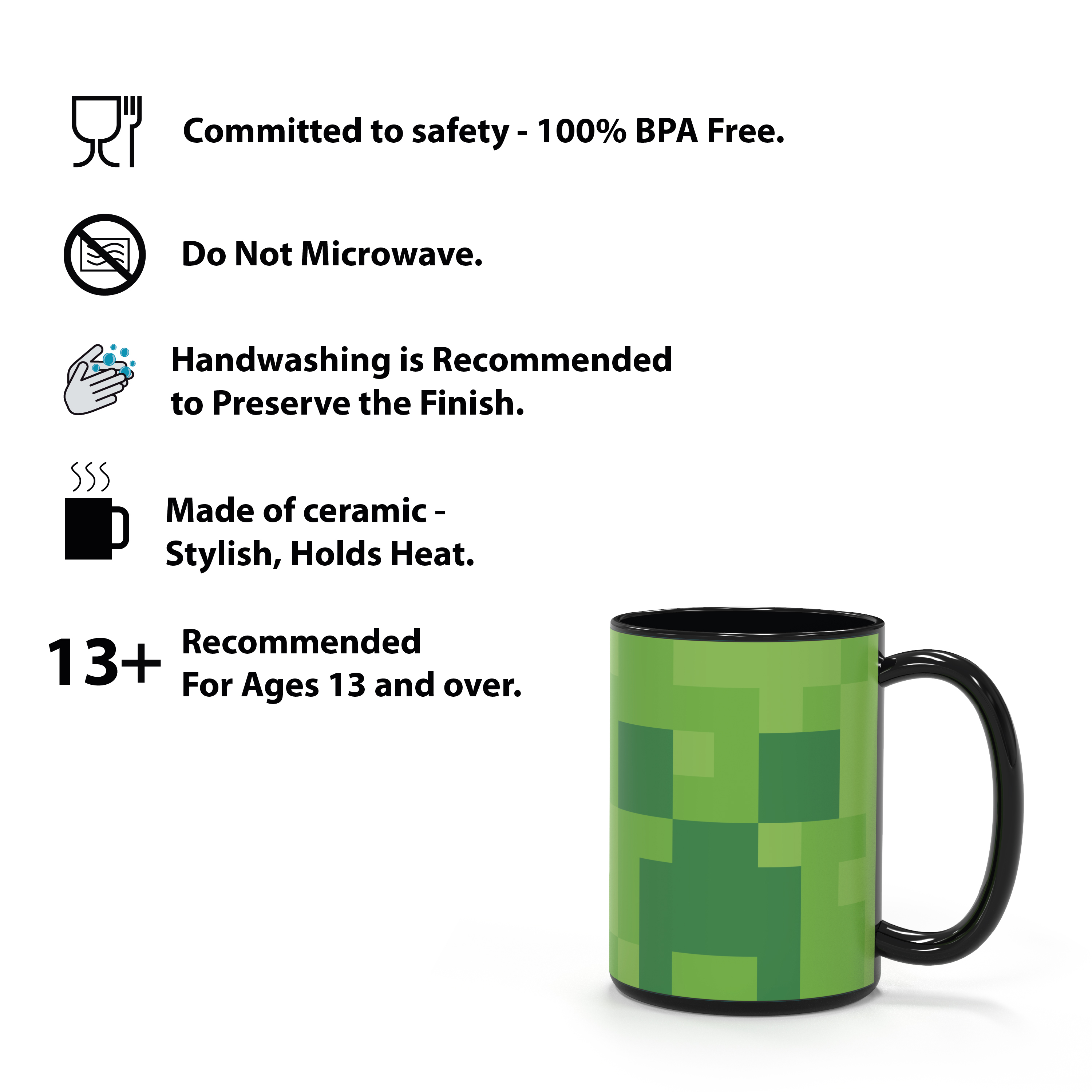 Minecraft 15 ounce Ceramic Color Changing Coffee Mug, Creeper and More, 2-piece set slideshow image 6
