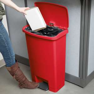 Rubbermaid Commercial, Streamline, Step-On, 13 gal, Resin, Red, Rectangle, Receptacle