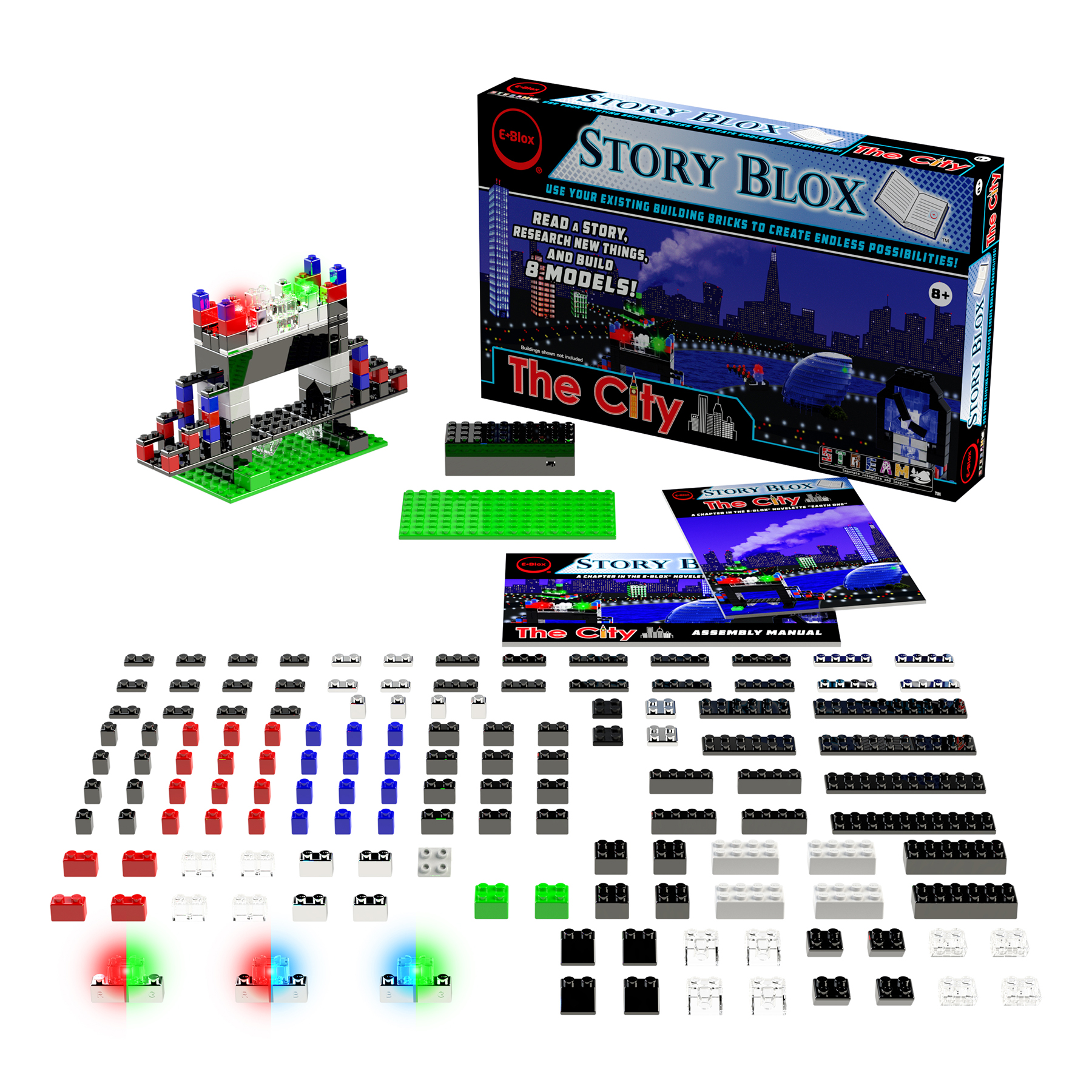 E-Blox Story Blox - The City, Light-Up Building Blocks, 138 Pieces image number null