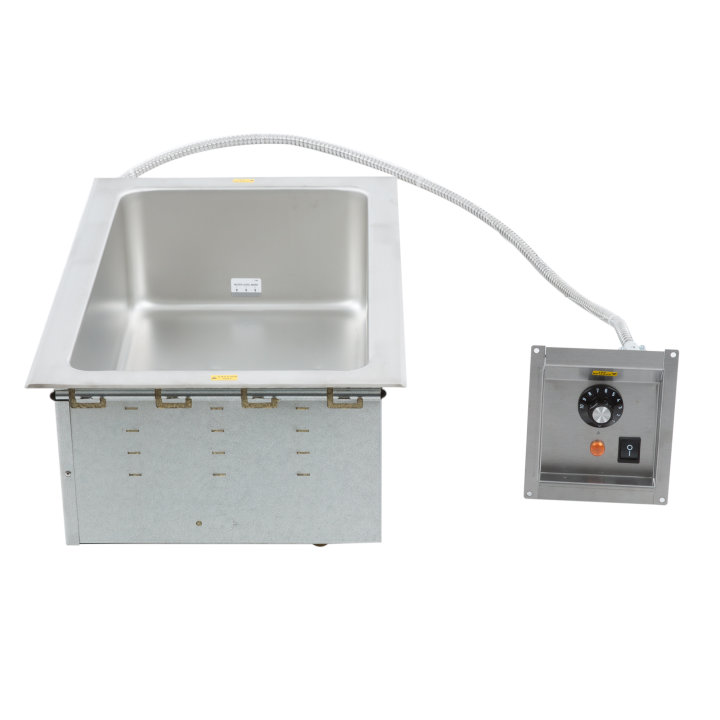 208- to 240-volt top-mount fabricator drop-in hot well with standard drain and thermostatic controls