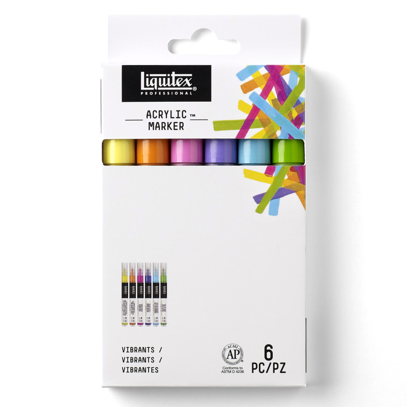 Professional Acrylic Paint Markers, Fine Tip 2 mm, Vibrant Colors, Set of 6