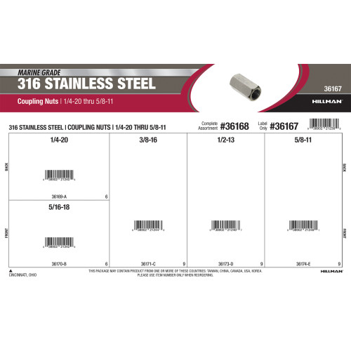 316 Stainless Steel Coupling Nuts Assortment (1/4