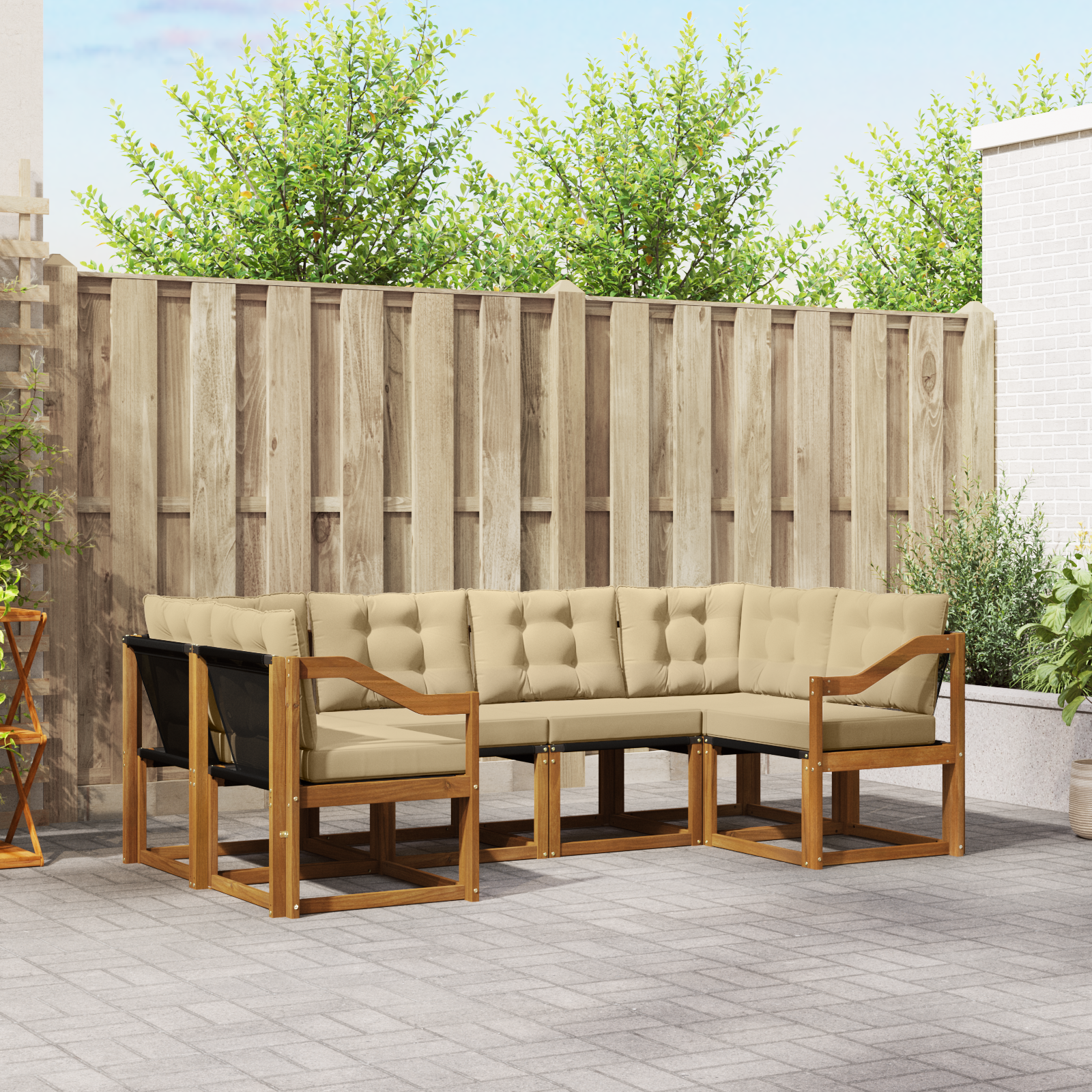 vidaXL Outdoor-Sofagarnitur mit Kissen 6 pcs Natur und Beige – Bild 2