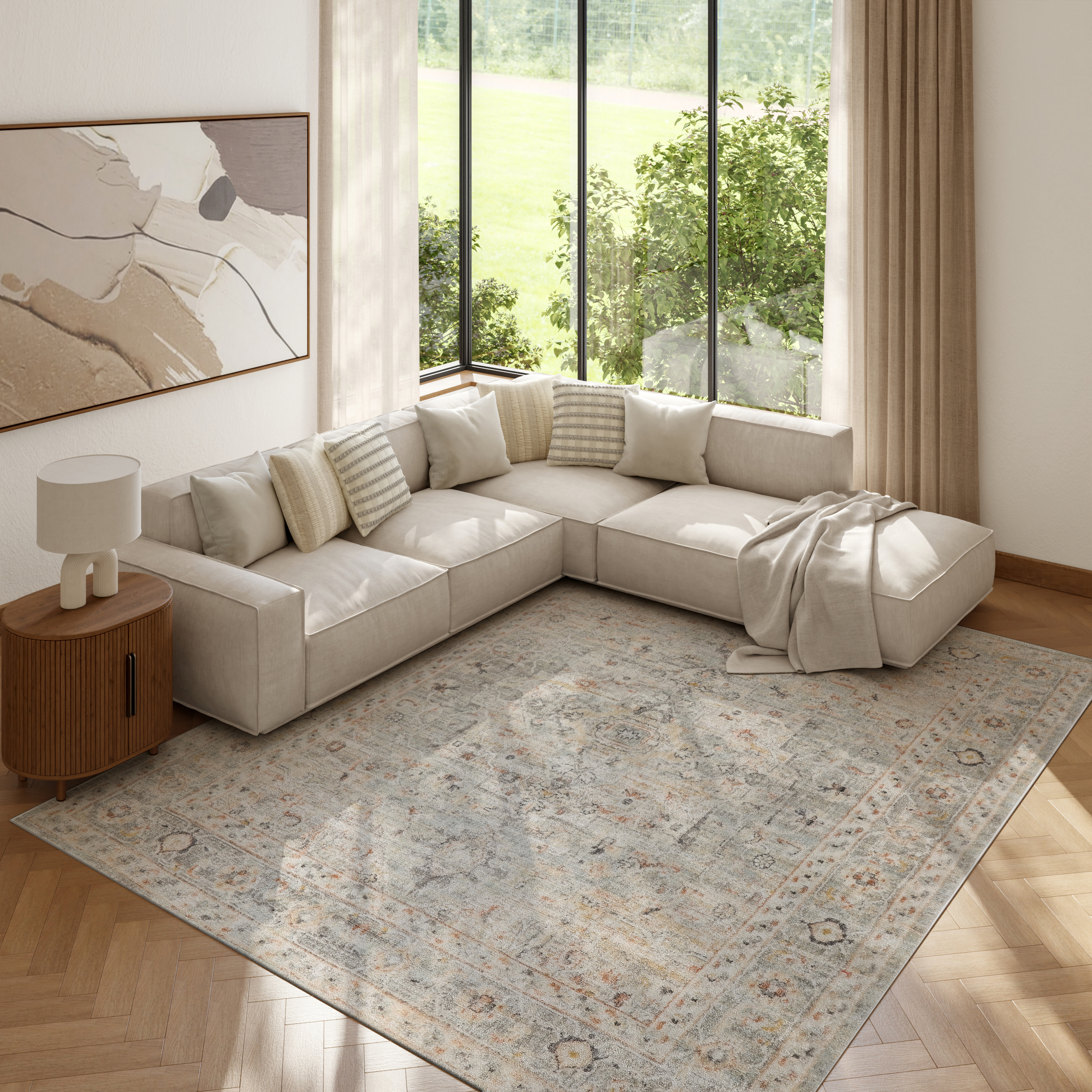 Nourison Oushak Home 8' x 9'10" Light Grey Vintage Indoor Rug