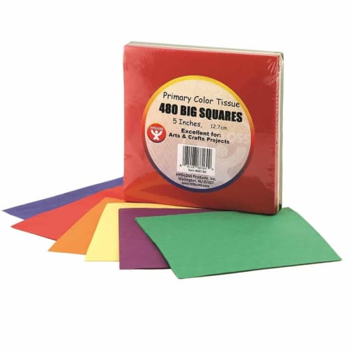 Tissue Paper Assorted Primary Colors Tissue Paper, 5" x 5", 480 sheets