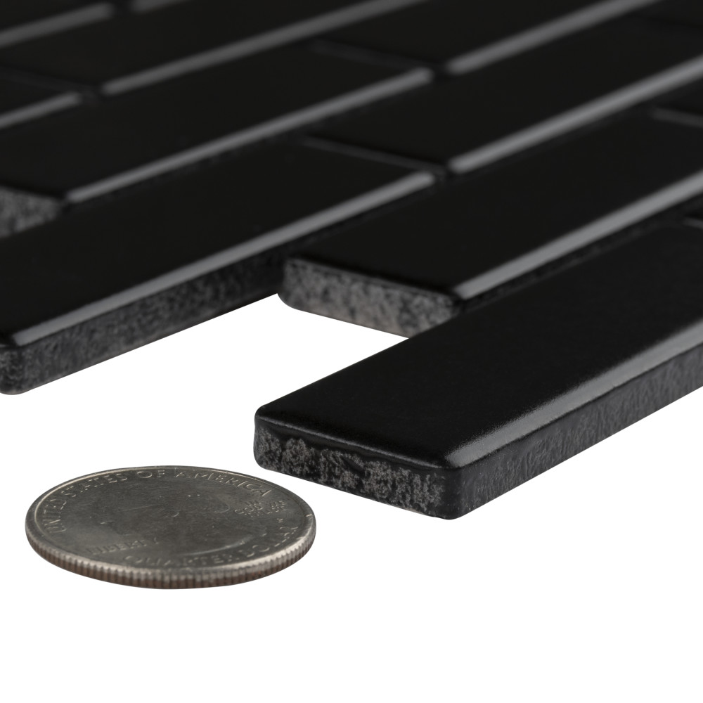 Metro Brick Subway Matte Black 11-1/2 in. x 11-3/4 in. Porcelain Mosaic Tile