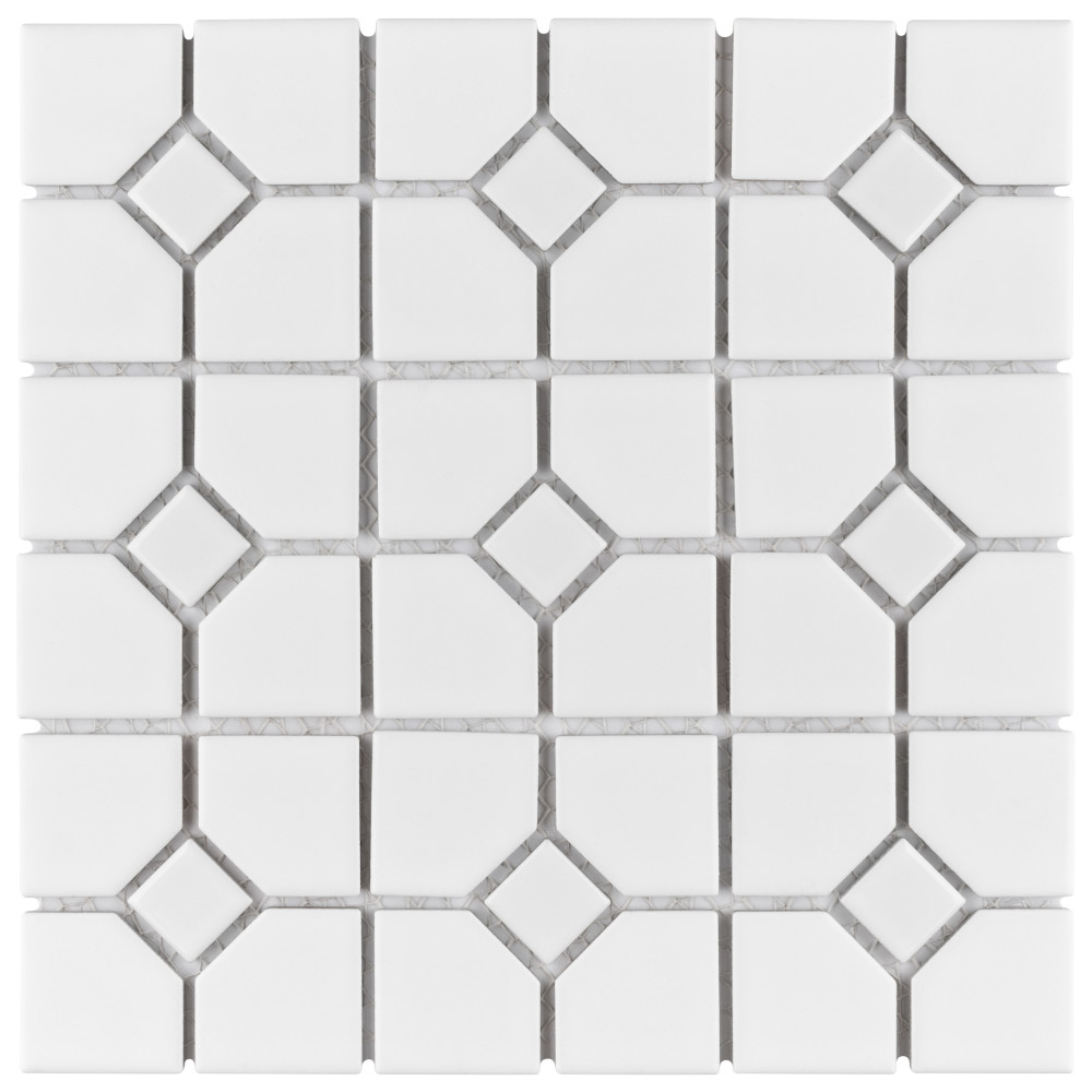 Oxford Matte White w/ Glossy White Dot 11-3/8 in. x 11-3/8 in. Porcelain Mosaic Tile