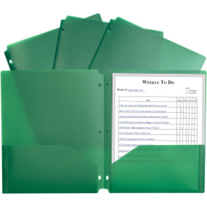 Two-Pocket Heavyweight Poly Portfolio Folder with Three-Hole Punch, Green, Each