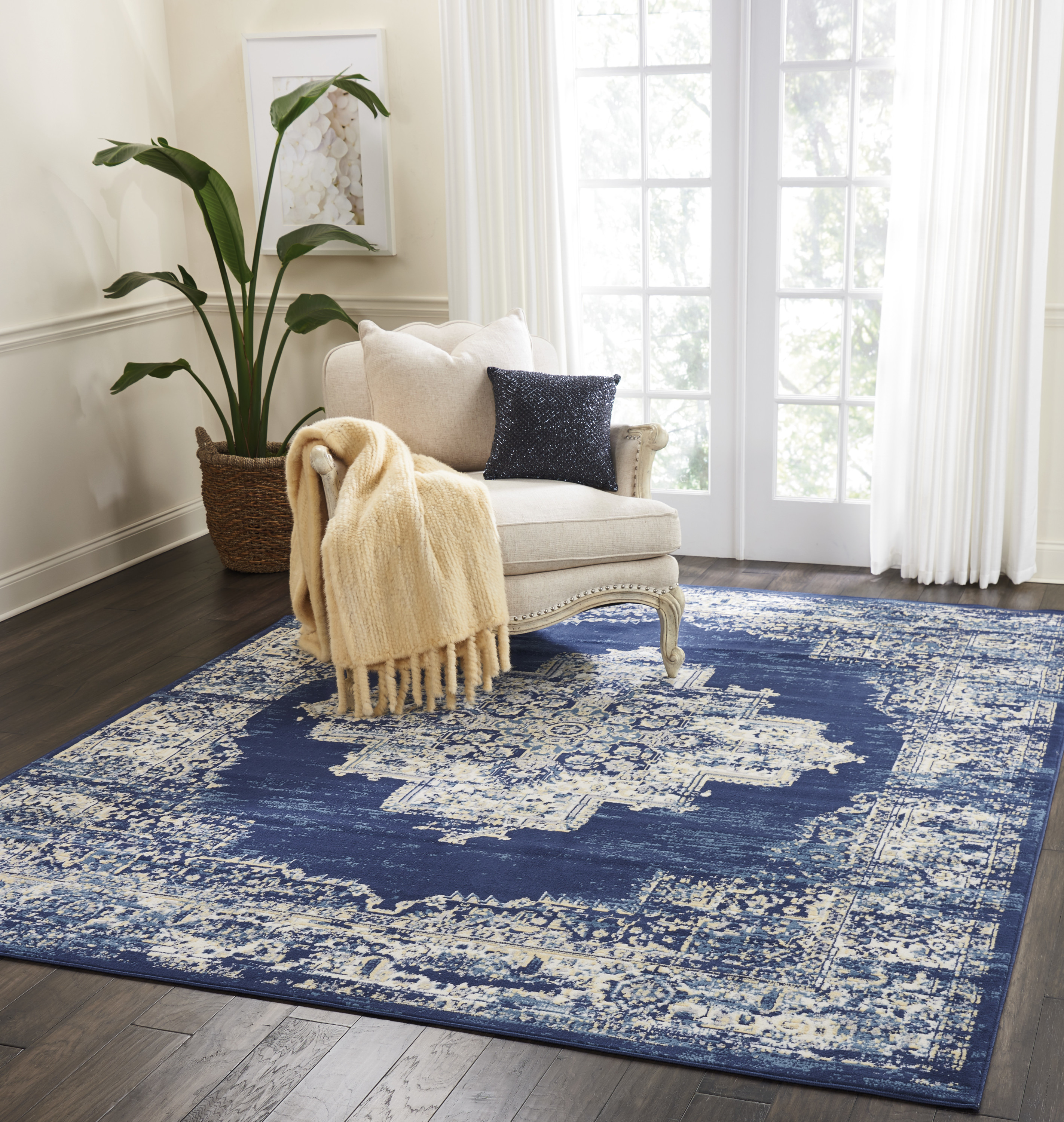 Nourison Grafix 7' x 10' Navy Blue Vintage Indoor Rug