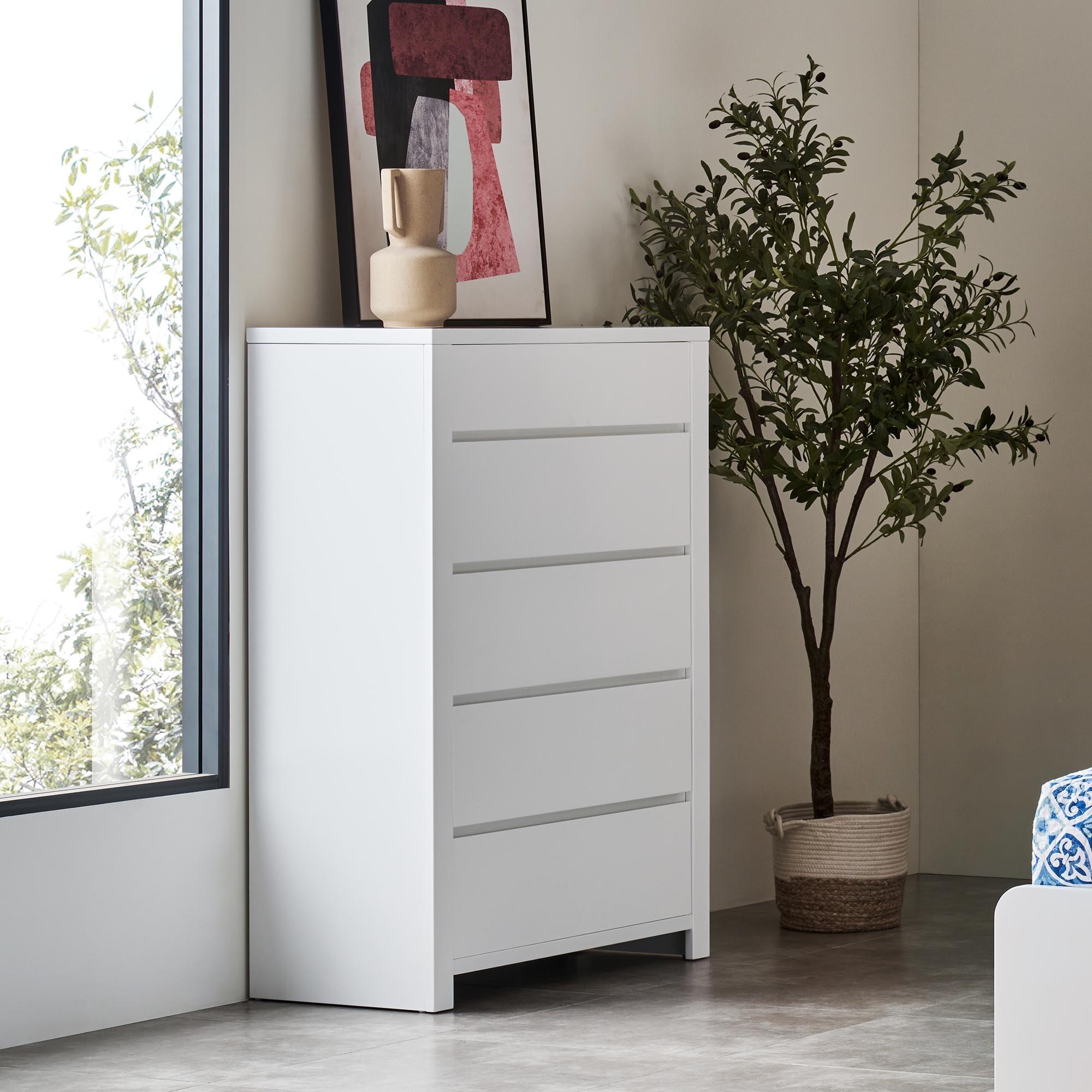 Lifestyle image of the  Lugano Tallboy (5 Drawer), Ivory White from Forty Winks