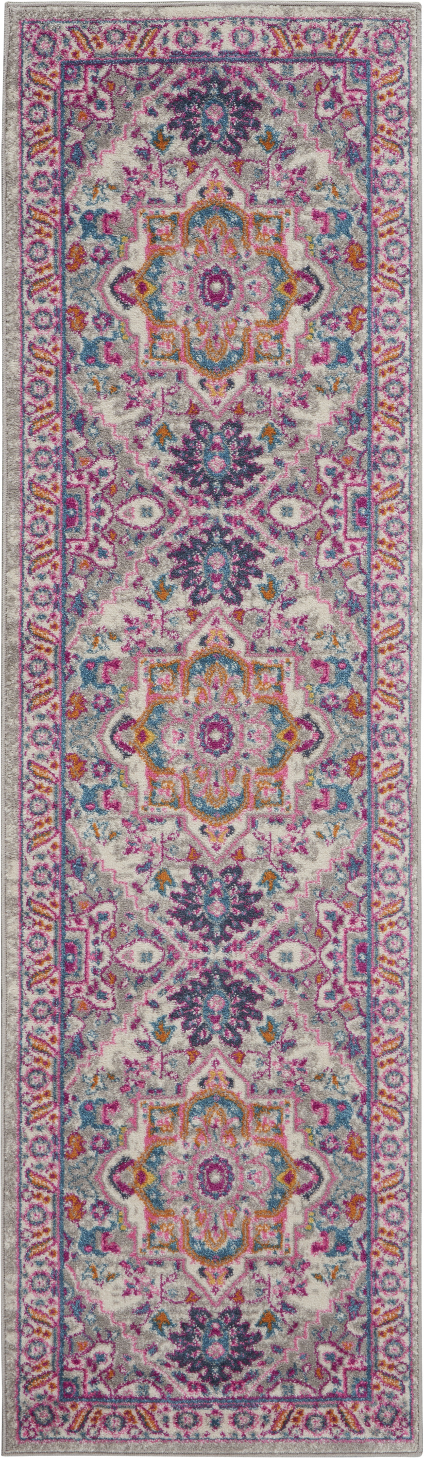 Nourison Passion 2'2" x 10' Light Grey Pink Bohemian Indoor Rug