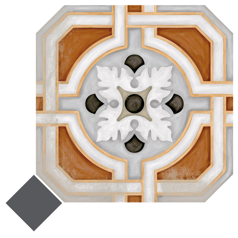 Vaudeville Octagon Deco Zimer with Taco Antracita 7-7/8 in. x 7-7/8 in. Porcelain Floor and Wall Tile
