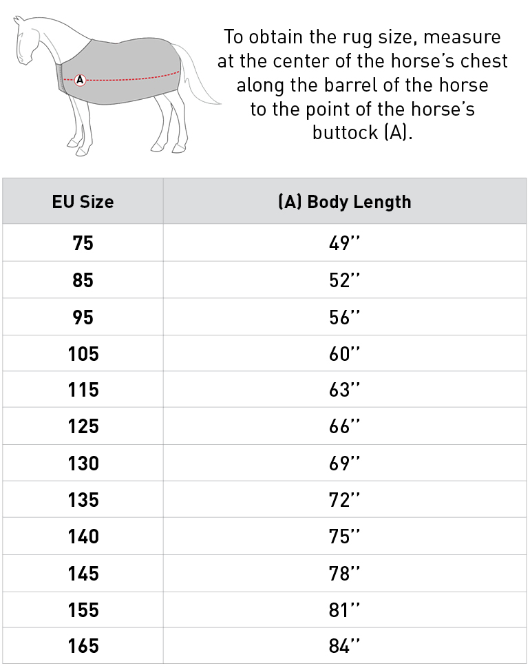 Size chart for Horze Cairo Infrared Therapy Cooler - Anthracite Dark Gray