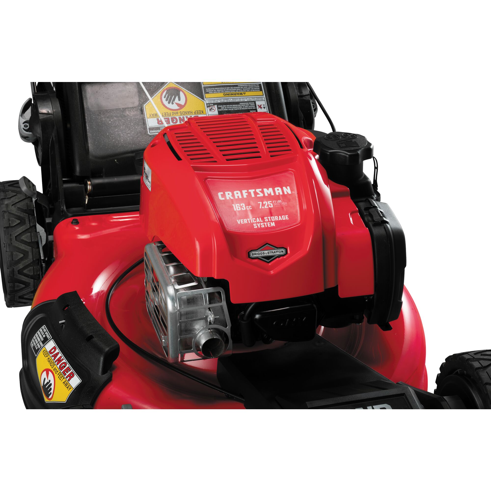 Powerful motor feature of 21 inch 163 c c f w d self propelled mower.