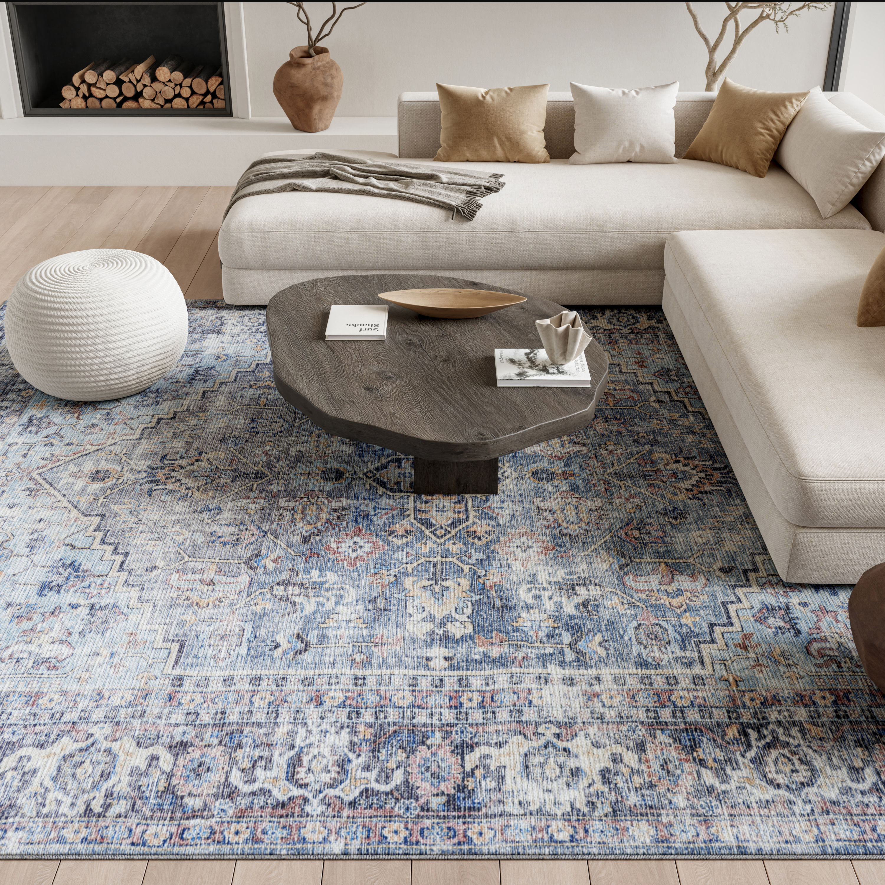 Nourison New Concept Washables 6' x 9' Light Grey Blue Vintage Indoor Rug