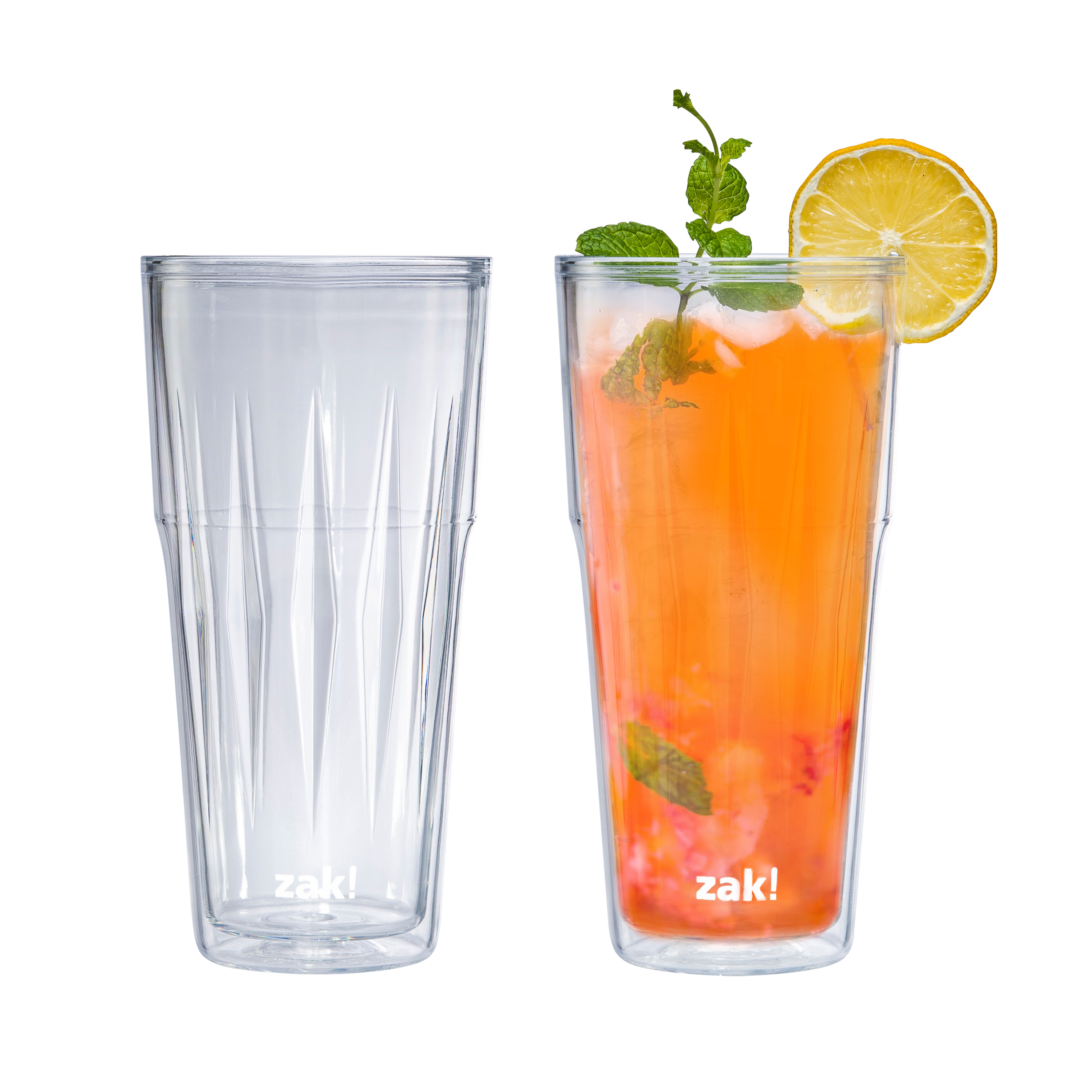 Zak Hydration 25 ounce Double-Wall Insulated Reusable Plastic Tumbler, Clear, 2-piece set slideshow image 3