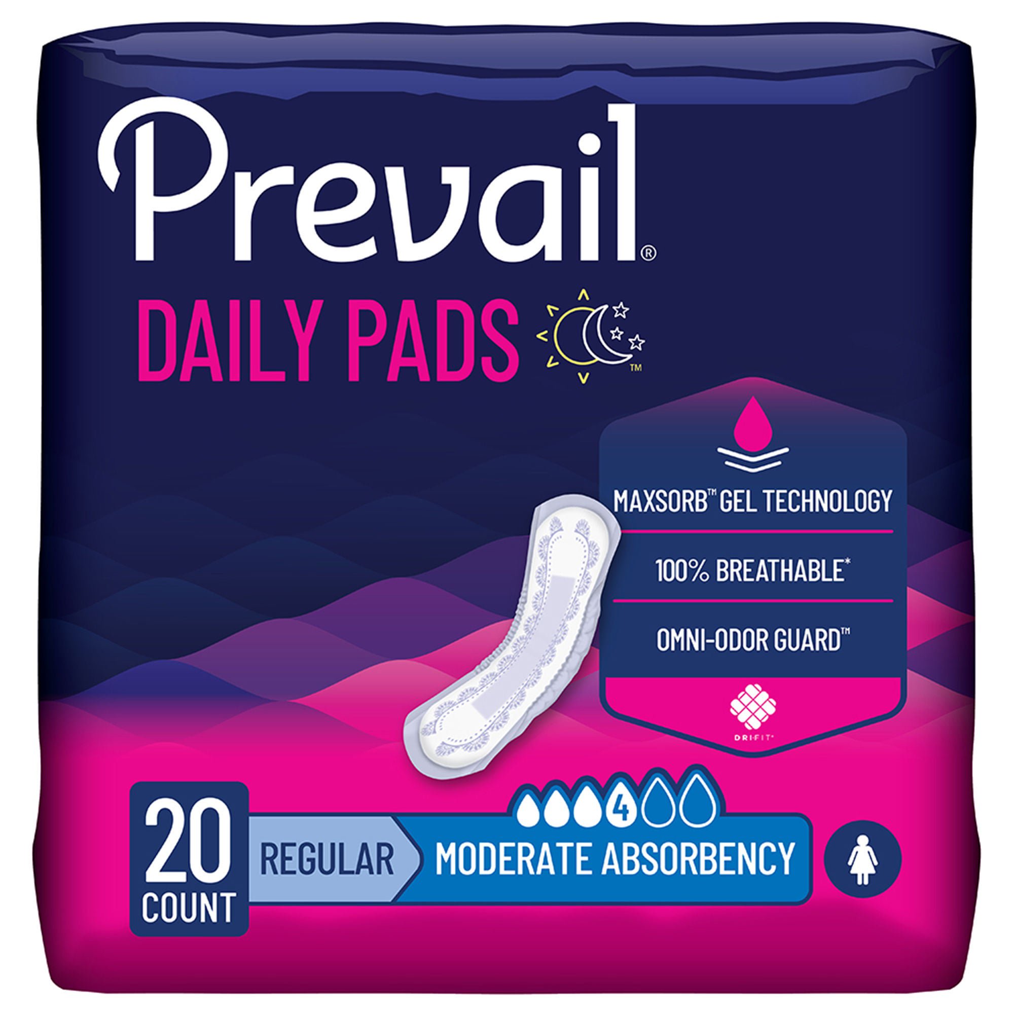 Prevail® Daily Pads Moderate Bladder Control Pad, 9¼-Inch Length