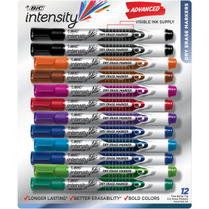 Intensity Advanced Dry Erase Markers, 4.2 mm Bullet Tip, Assorted Colors, 12 Count