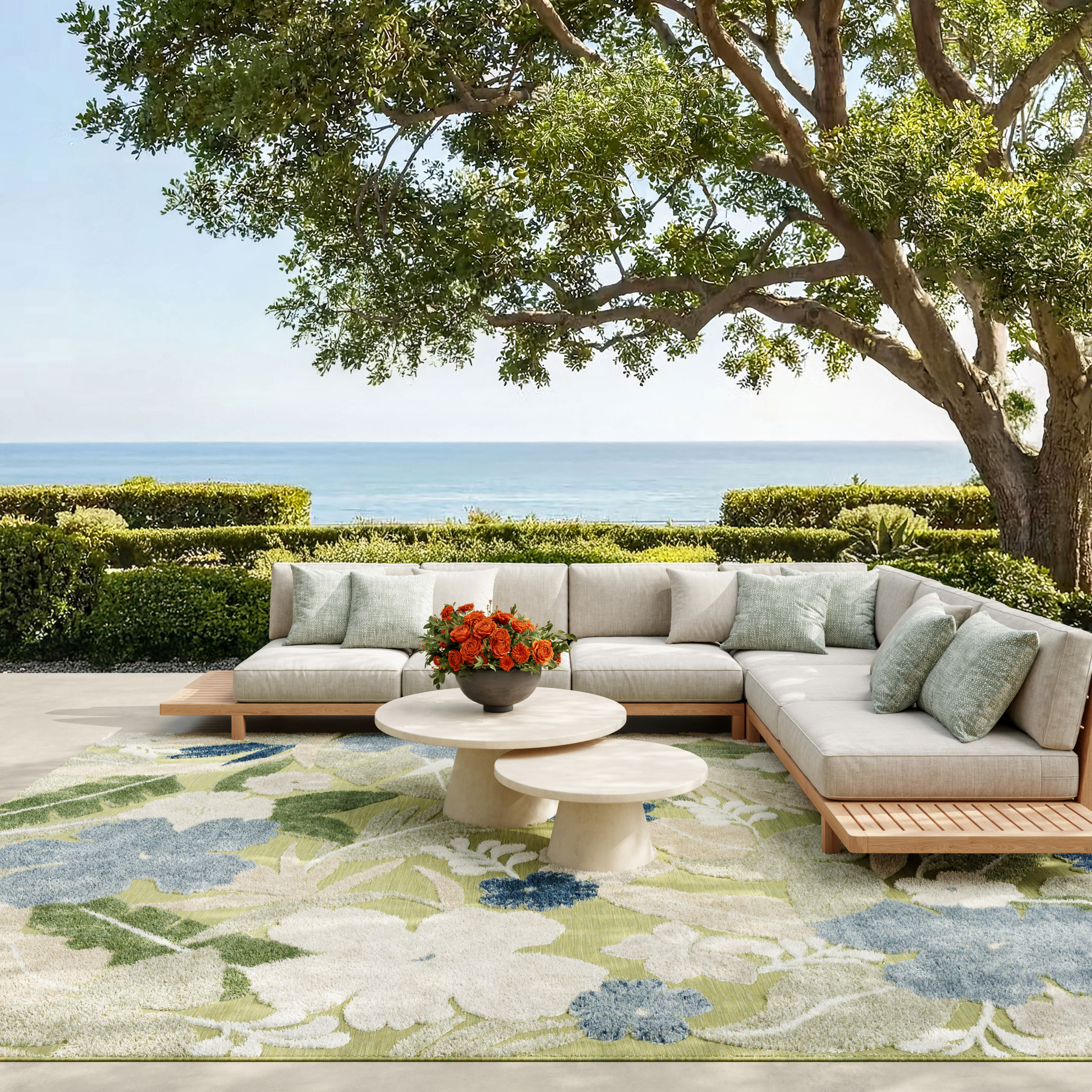 Nourison Suncoast 7'10" x 9'10" Green Blue Tropical Rug