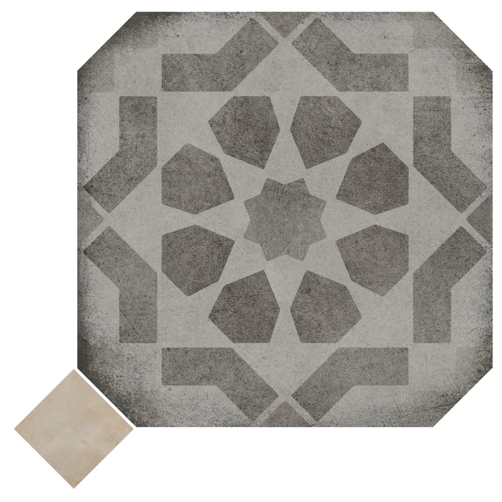 Laverton Octagon Deco Sombra with Taco Arena 7-7/8 in. x 7-7/8 in. Porcelain Floor and Wall Tile