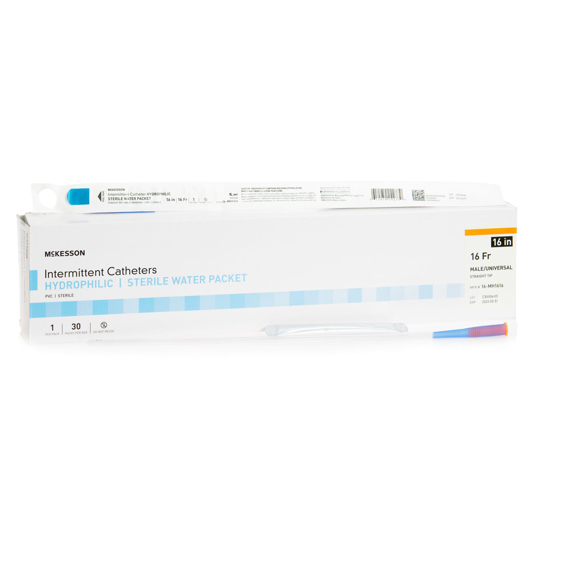 McKesson Brand CATHETER, URETH STRT TIP HYDROPHILIC 16FRX16" (30/BX)