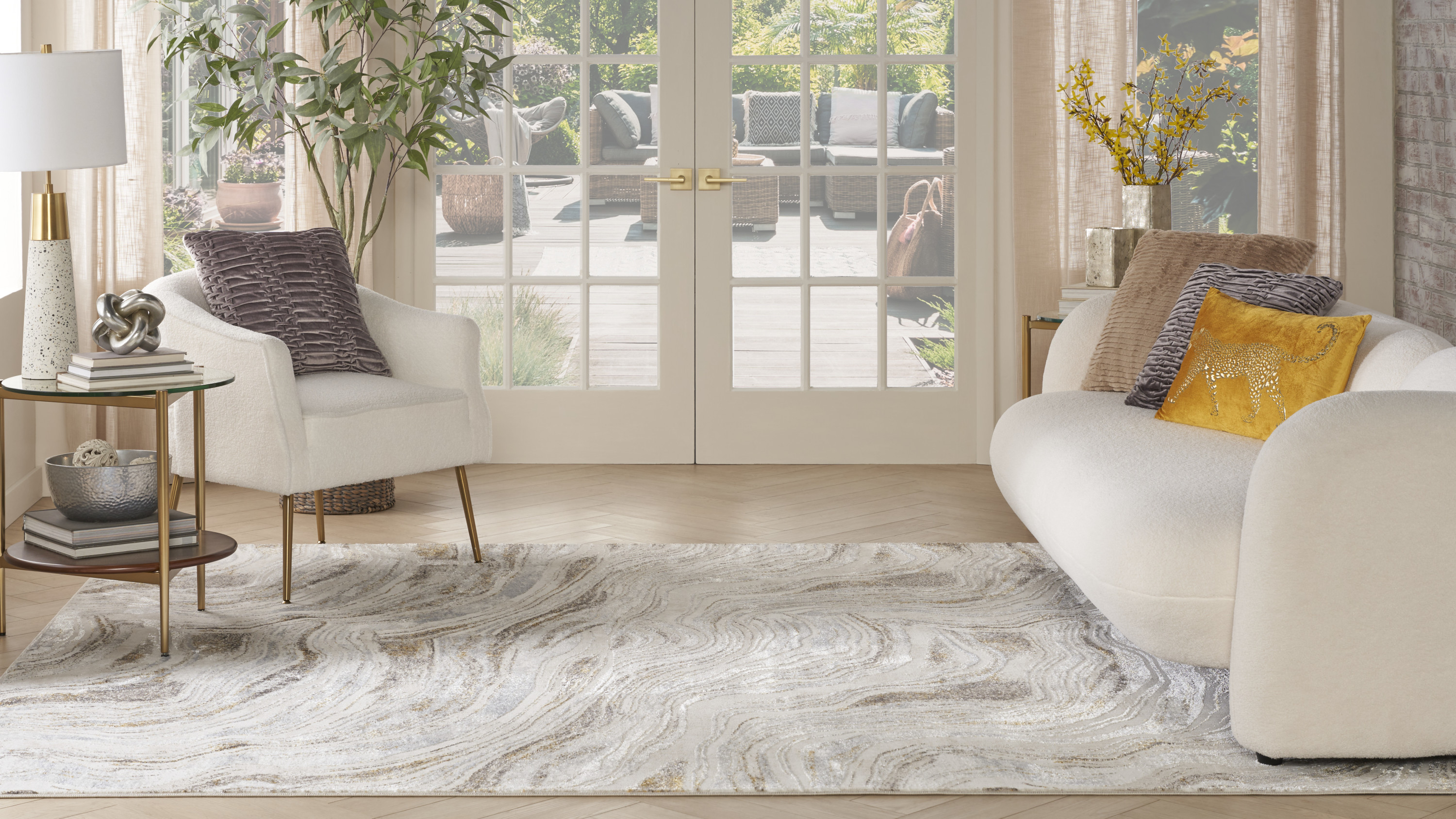 Nourison Glitz 7'10" x 9'10" Grey Gold Modern Indoor Rug