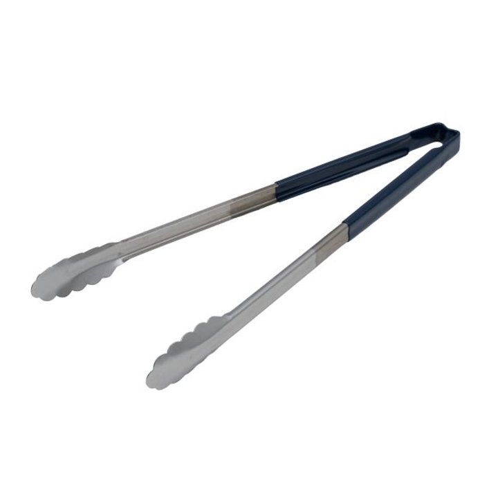 16-inch stainless steel one-piece scalloped tongs with blue Kool-Touch® handle