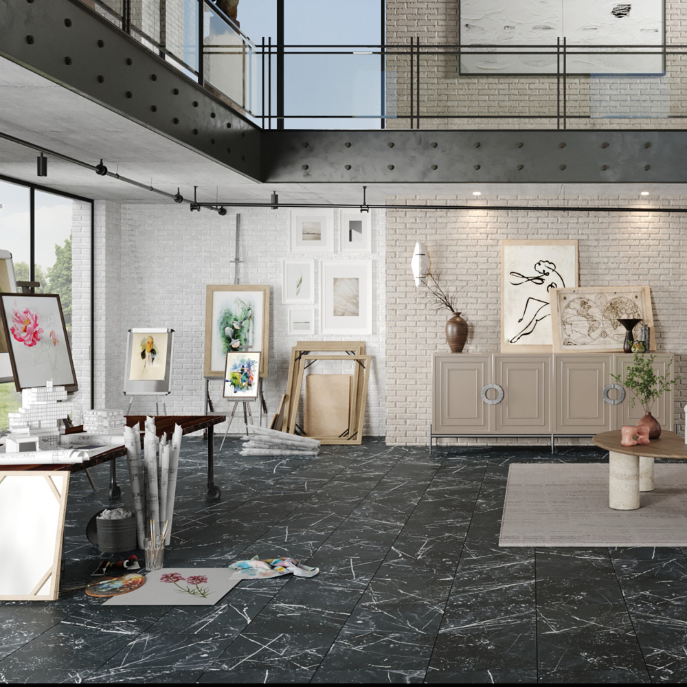 Timeless Marquina 9-3/4 in. x 9-3/4 in. Porcelain Floor and Wall Tile