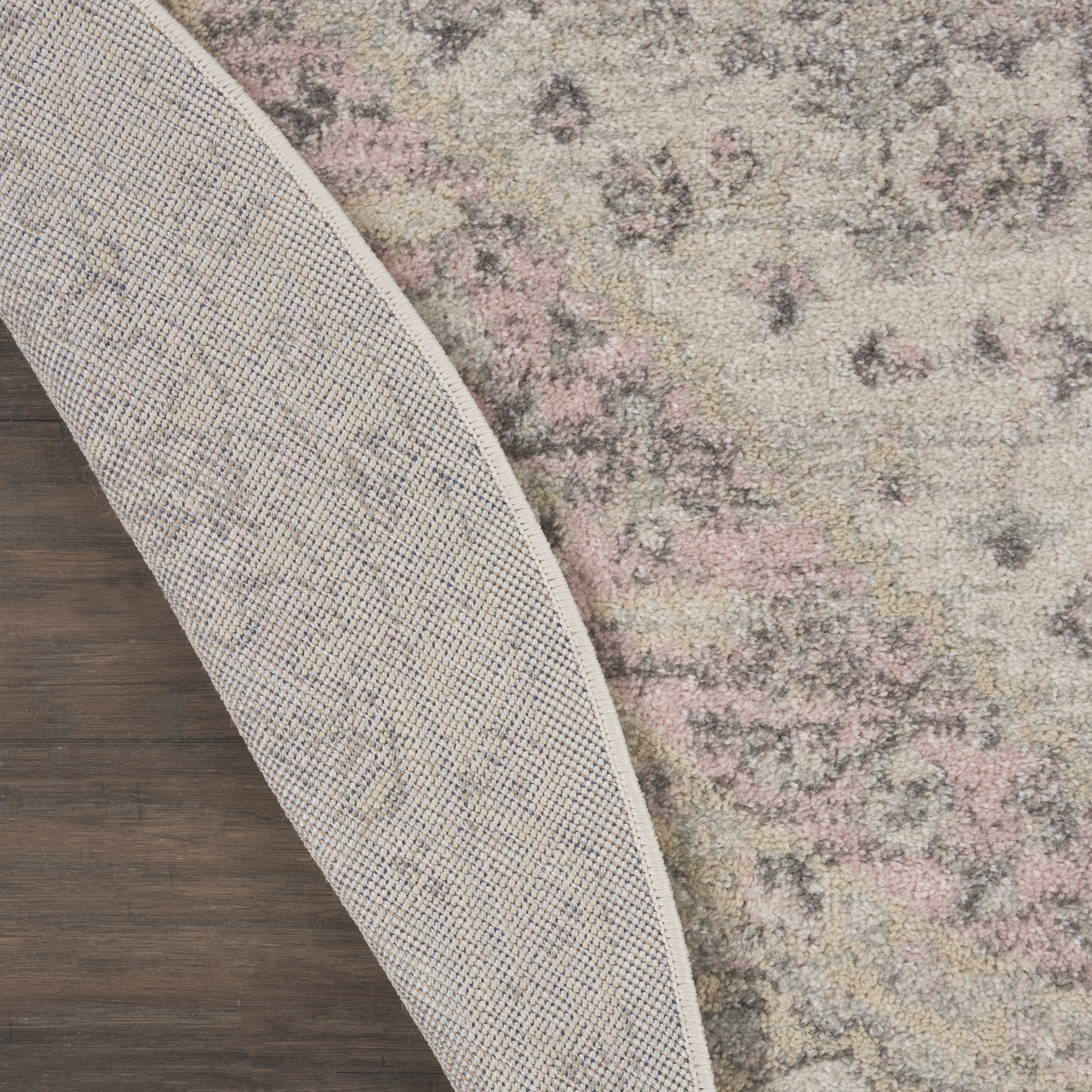 Nourison Tranquil 5'3" x Round Ivory Pink Vintage Indoor Rug