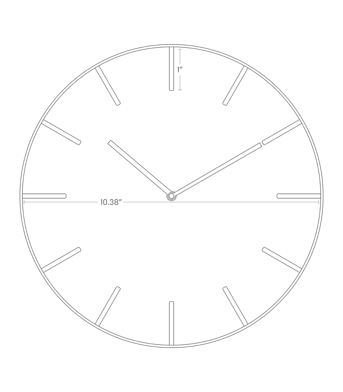 Dimension Image for Wall Clock on a white background showing 10.38 inches diameter.