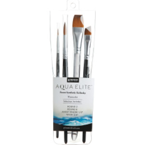 Aqua Elite Brush Set, Synthetic Bristles, Short Handle Watercolor Paintbrush, Matte Black, 4 Pieces