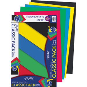 Primary Poster Board, 5 Assorted Colors, Primary, 14" x 22", 5 Sheets