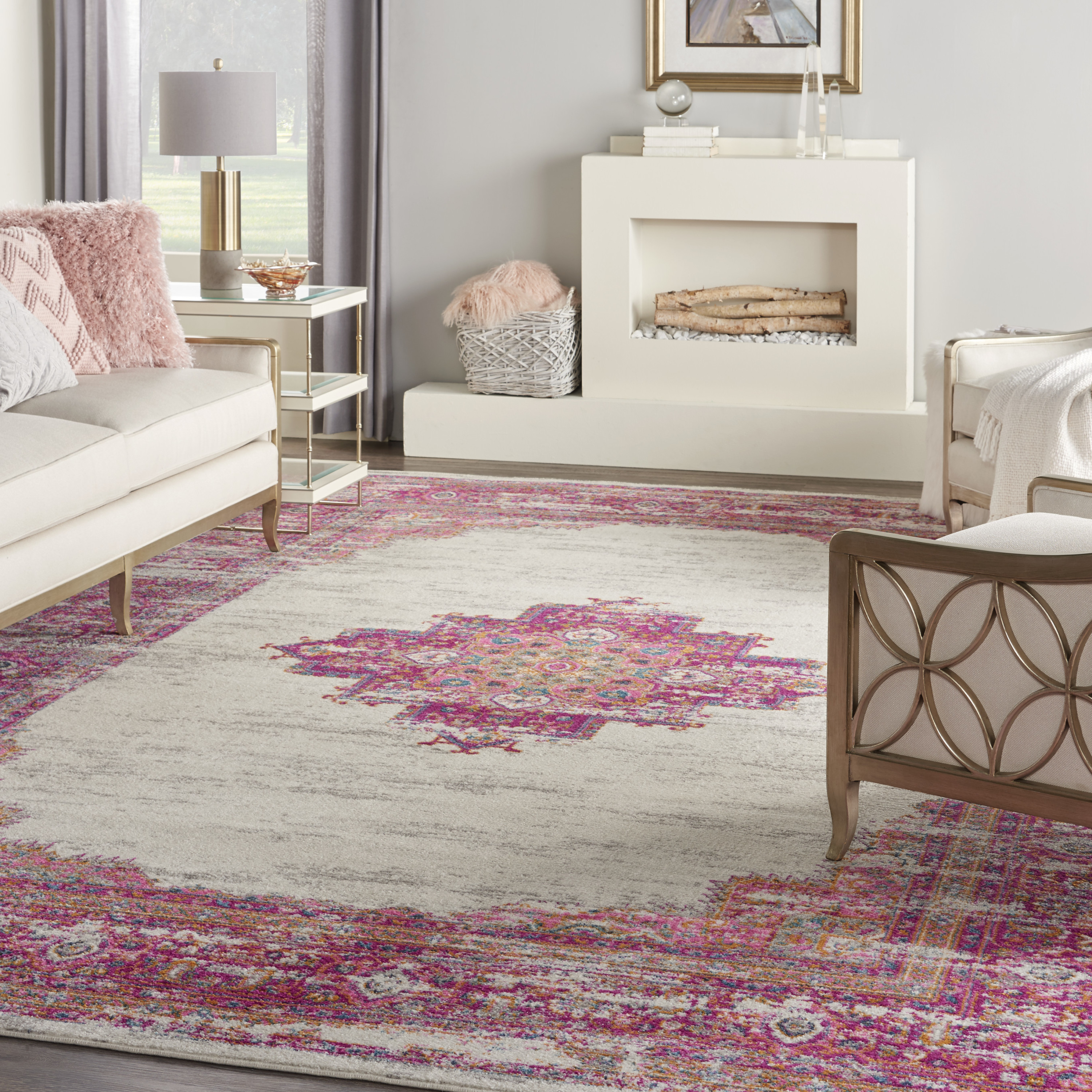 Nourison Passion 12' x 18' Ivory Fuchsia Bohemian Indoor Rug