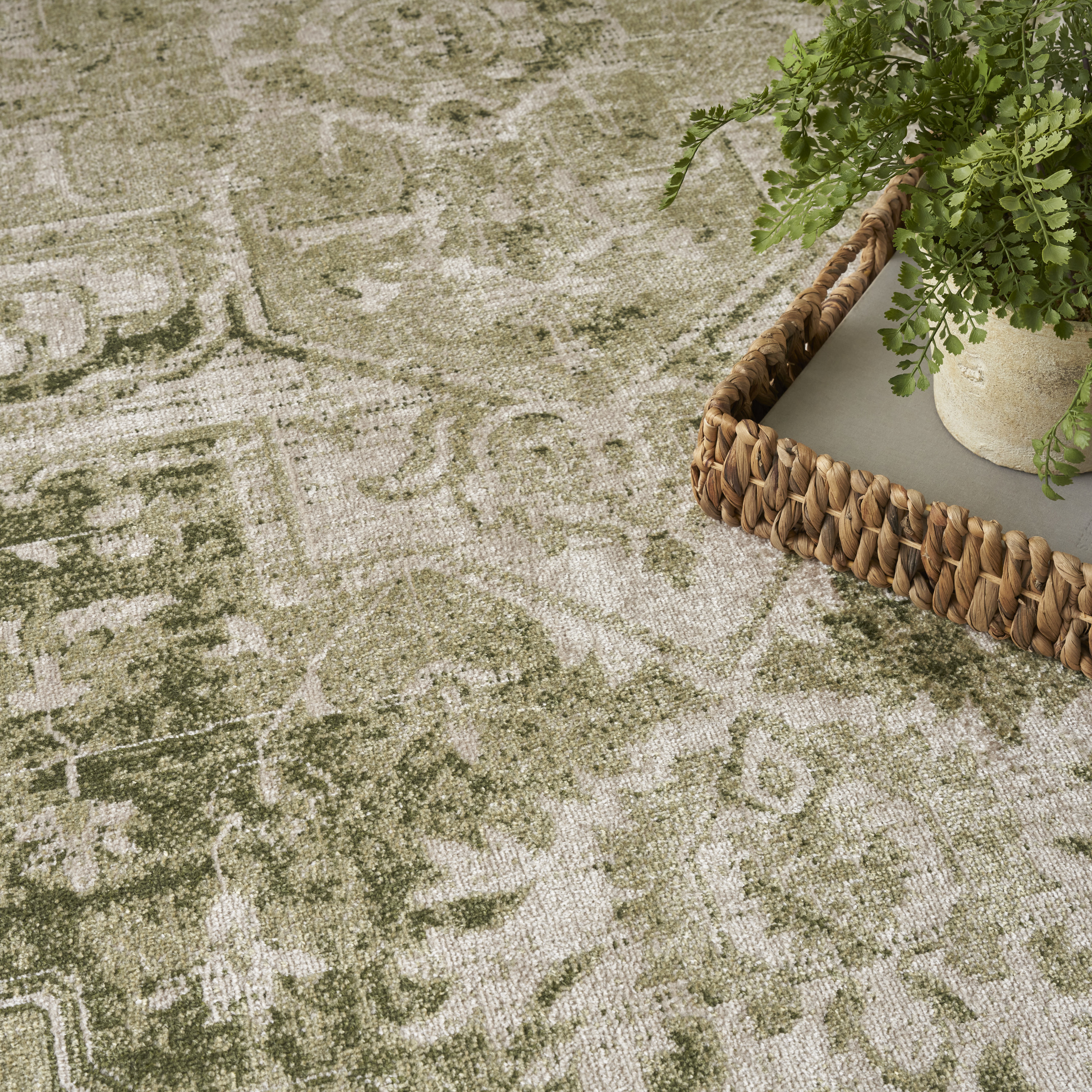 Nourison Astra Machine Washable 9' x 12' Ivory Green Vintage Indoor Rug