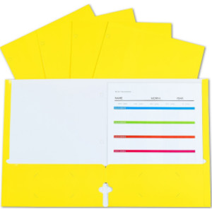 2-Pocket Laminated Paper Portfolios with 3-Hole Punch, Yellow, Box of 25
