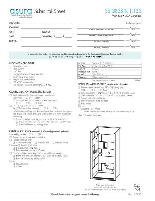 Spec Sheet — Cd Shower Spec Sheet Asura Sst 3838 Tr 1 125 ADA