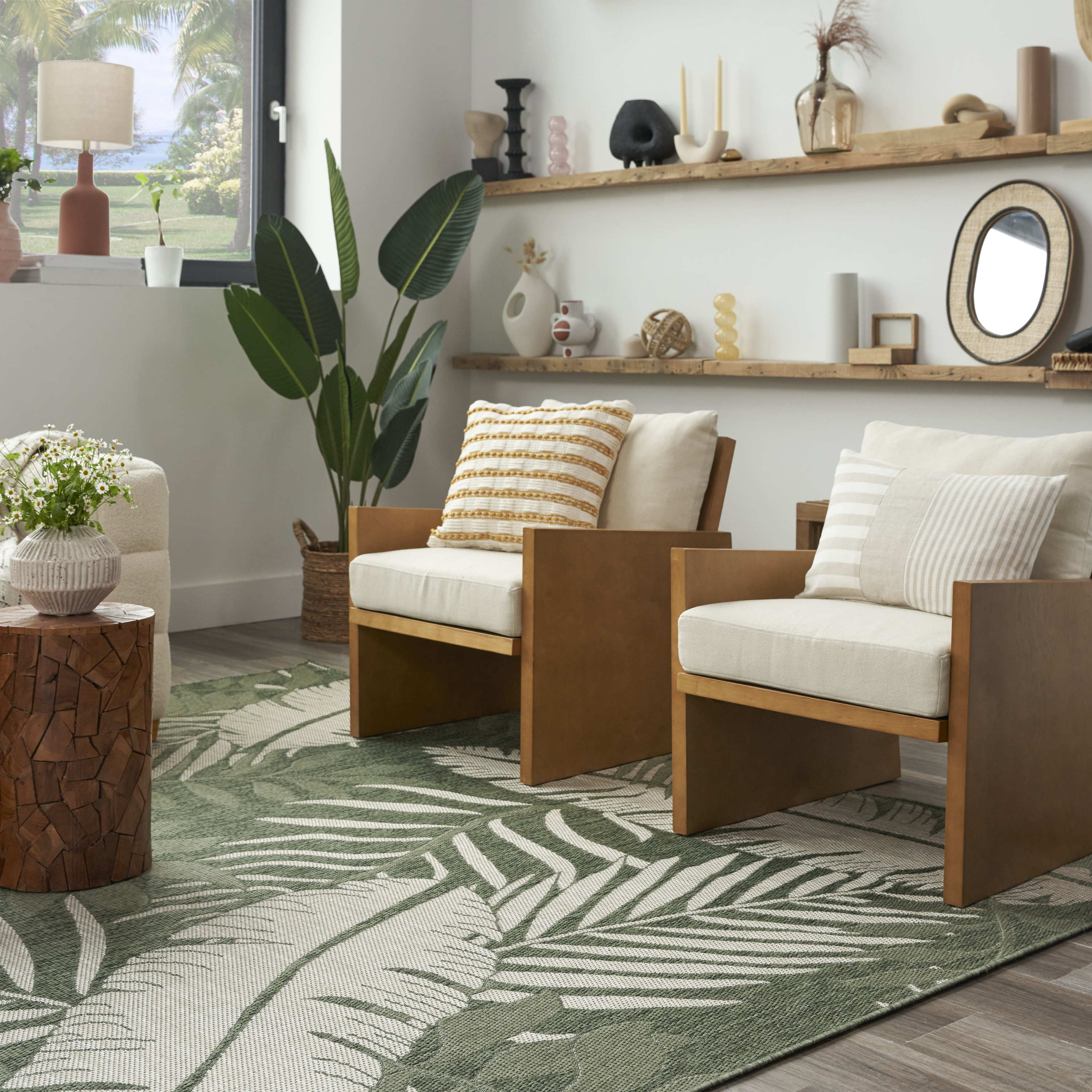 Nourison Garden Oasis 9' x 12' Green Ivory Outdoor Rug
