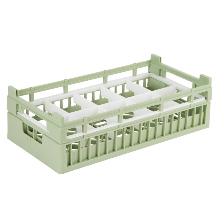 Signature half-size 10 compartment rack with medium height in Light Green and top extender in Light Green