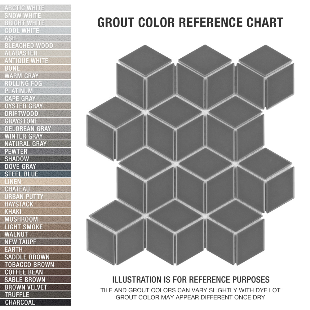 Metro Rhombus Glossy Grey 10-1/2 in. x 12-1/8 in. Porcelain Mosaic Tile