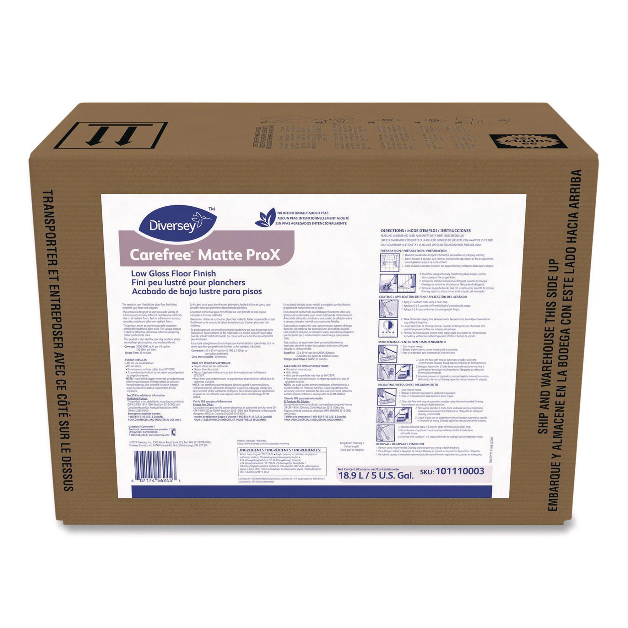 Floor Finish Diversey™ Carefree Matte P Liquid 5 gal. Bag In Box Ammonia Scent