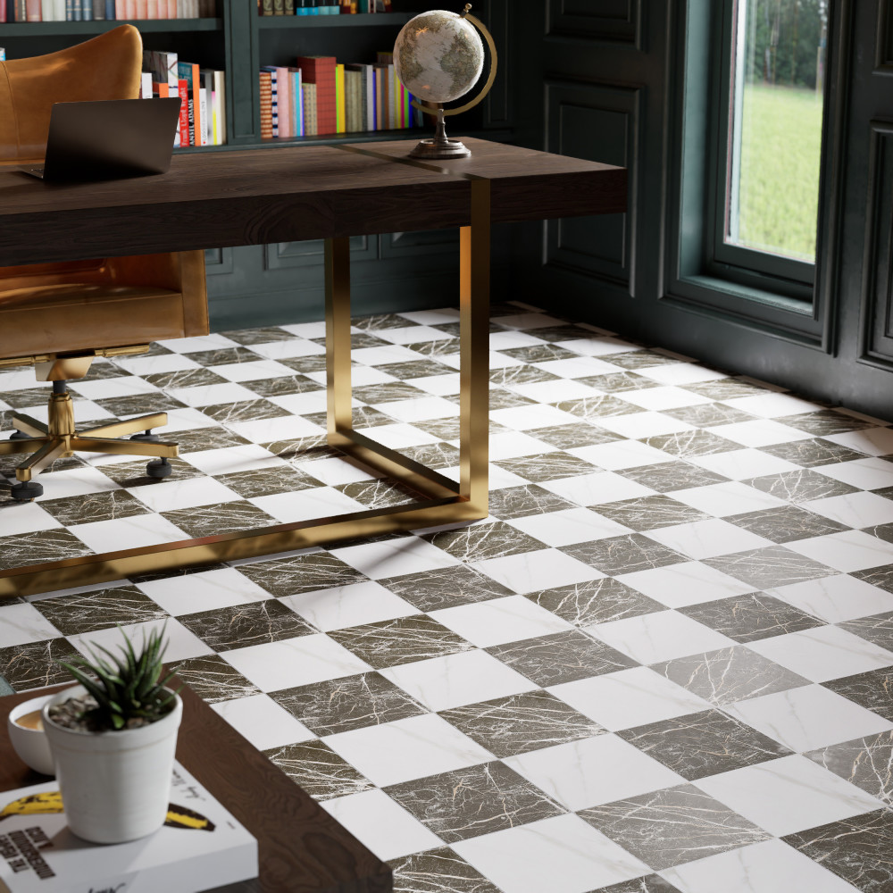 Marbilia Chess Marquina Gold 17-3/8 in. x 17-3/8 in. Porcelain Floor and Wall Tile