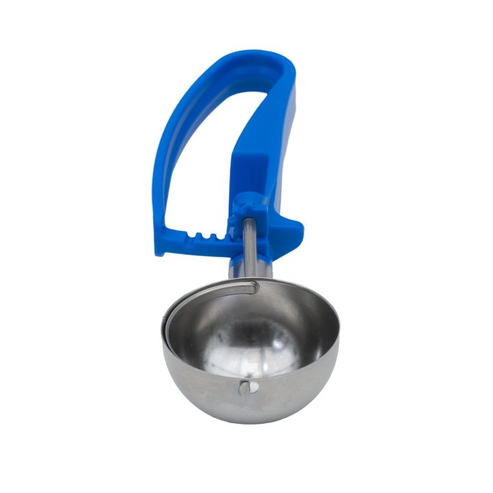 2-ounce disher with royal blue squeeze handle