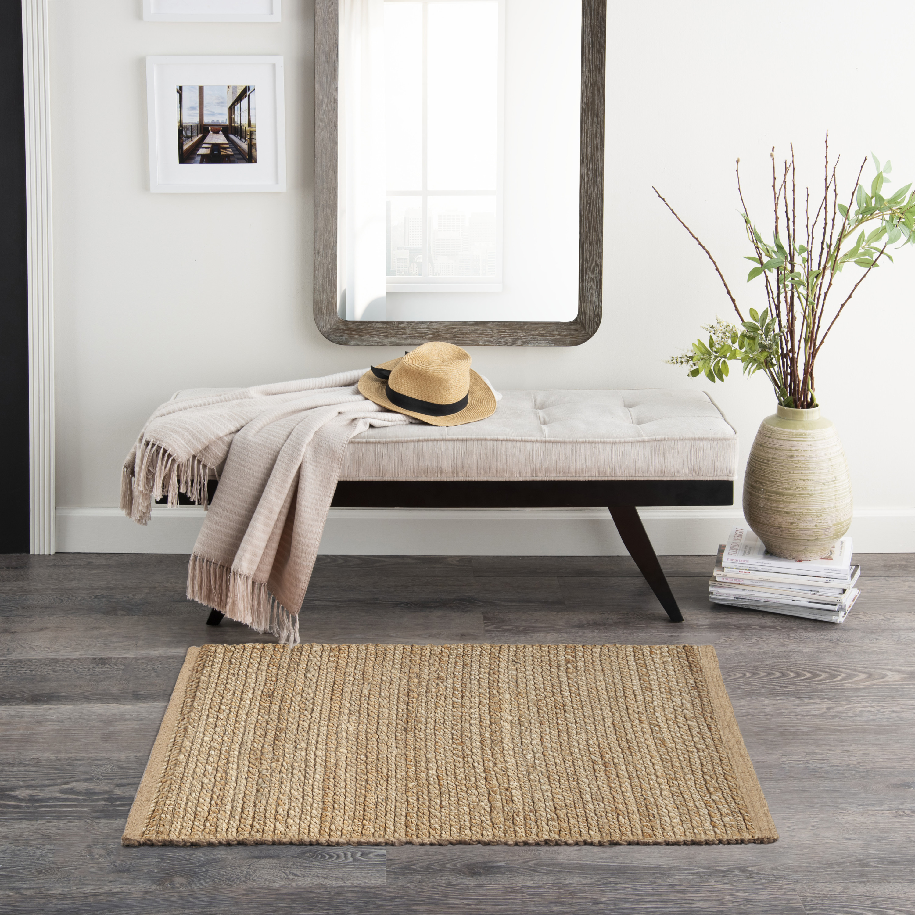 Nourison Natural Jute 3' x 5' Natural Farmhouse Indoor Rug