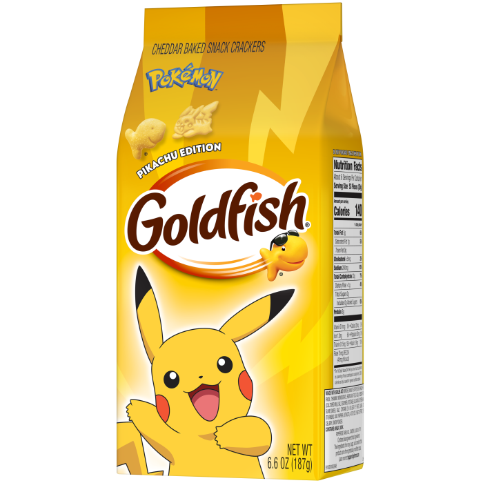 Goldfish® Pokémon Pikachu Cheddar Cheese Baked Snack Crackers, 6.6 oz, bag - Right Angle Image