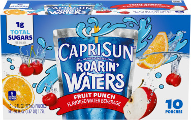 Capri Sun Roarin' Waters Fruit Punch Wave Naturally Flavored Water Beverage, 10 ct Box, 6 fl oz Drink Pouches