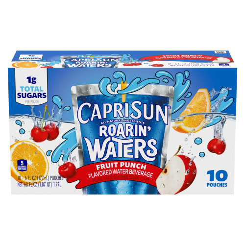 Capri Sun Roarin' Waters Fruit Punch Wave Naturally Flavored Water Beverage, 10 ct Box, 6 fl oz Drink Pouches Image