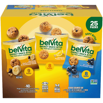 Belvita belVita Energy Snack Bites Variety Pack, Banana Dark Chocolate & Sunflower, Blueberry & Sunflower, Lemon & Poppy Seed, 25 Snack Packs — product image